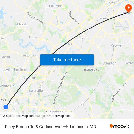 Piney Branch Rd & Garland Ave to Linthicum, MD map