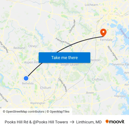 Pooks Hill Rd & @Pooks Hill Towers to Linthicum, MD map