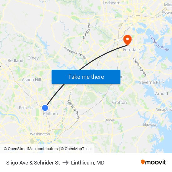 Sligo Ave & Schrider St to Linthicum, MD map