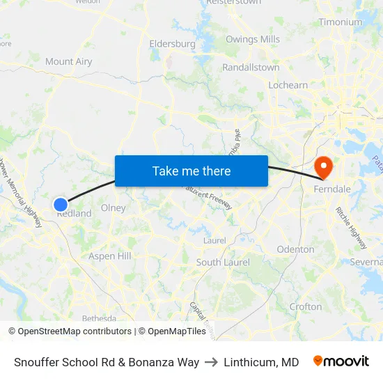 Snouffer School Rd & Bonanza Way to Linthicum, MD map