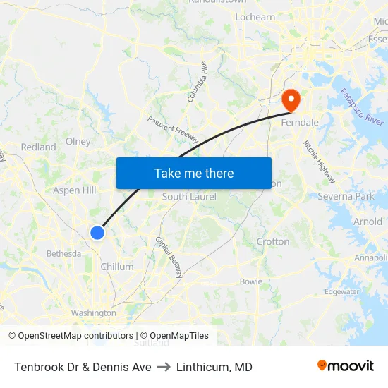 Tenbrook Dr & Dennis Ave to Linthicum, MD map