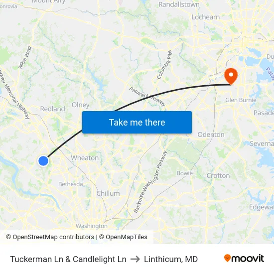 Tuckerman Ln & Candlelight Ln to Linthicum, MD map