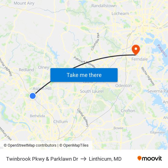 Twinbrook Pkwy & Parklawn Dr to Linthicum, MD map