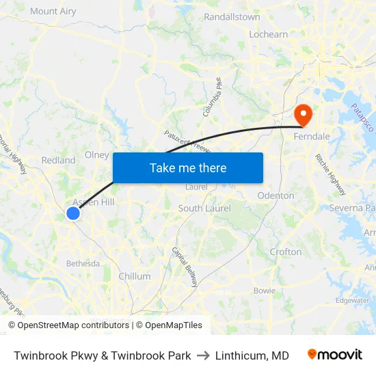 Twinbrook Pkwy & Twinbrook Park to Linthicum, MD map