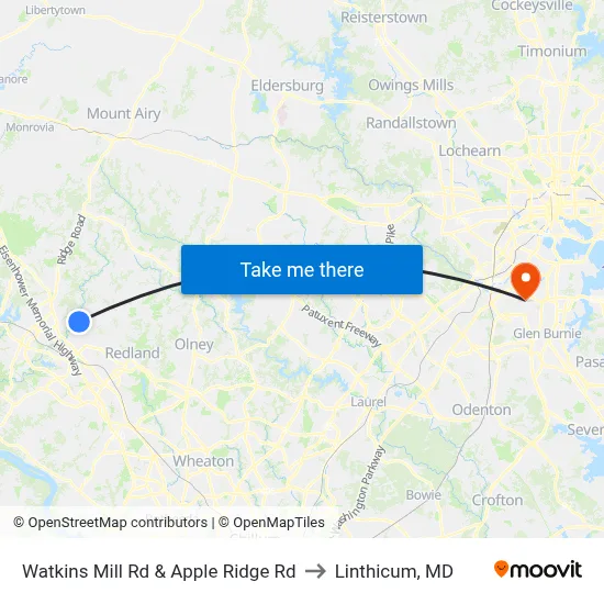 Watkins Mill Rd & Apple Ridge Rd to Linthicum, MD map