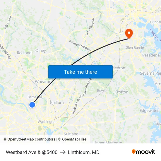 Westbard Ave & @5400 to Linthicum, MD map
