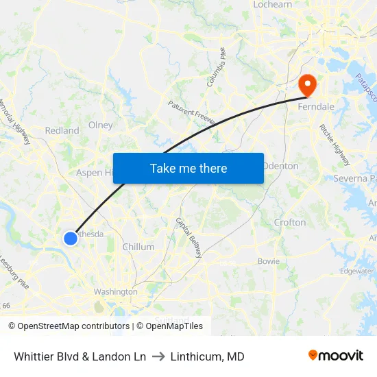 Whittier Blvd & Landon Ln to Linthicum, MD map