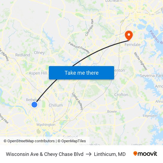 Wisconsin Ave & Chevy Chase Blvd to Linthicum, MD map