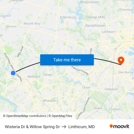 Wisteria Dr & Willow Spring Dr to Linthicum, MD map