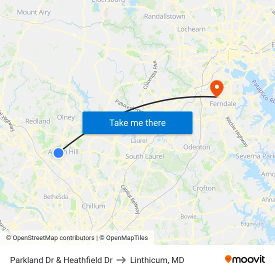 Parkland Dr & Heathfield Dr to Linthicum, MD map