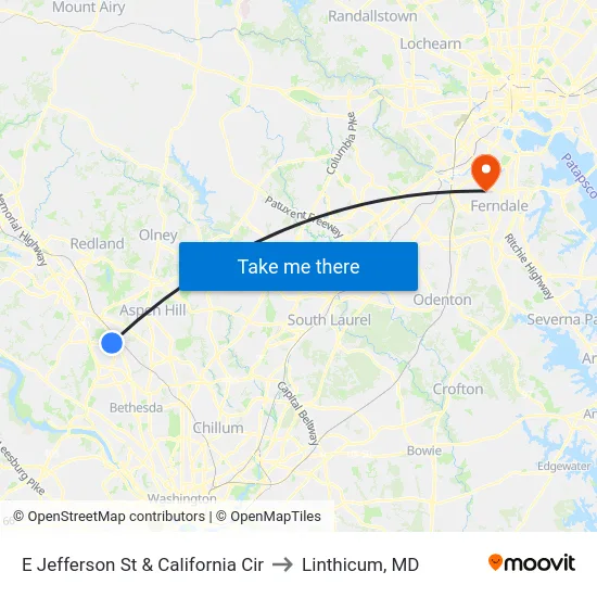 E Jefferson St & California Cir to Linthicum, MD map