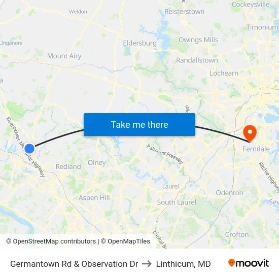 Germantown Rd & Observation Dr to Linthicum, MD map