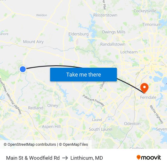 Main St & Woodfield Rd to Linthicum, MD map