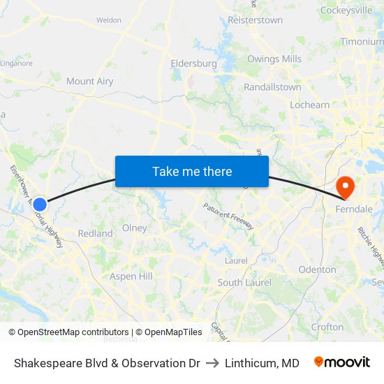 Shakespeare Blvd & Observation Dr to Linthicum, MD map