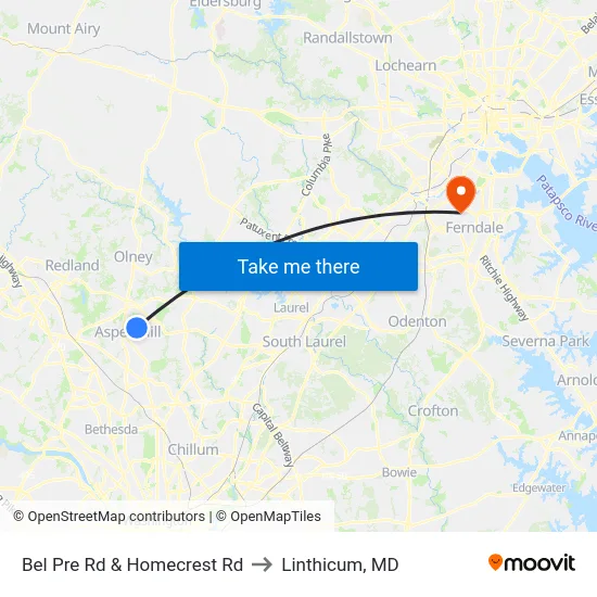 Bel Pre Rd & Homecrest Rd to Linthicum, MD map