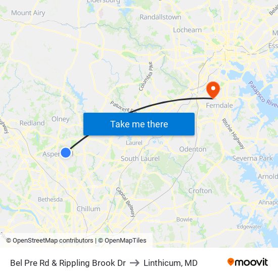 Bel Pre Rd & Rippling Brook Dr to Linthicum, MD map