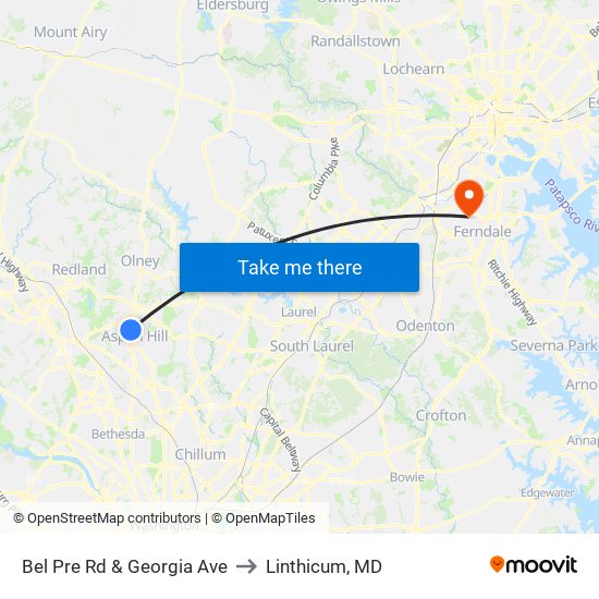 Bel Pre Rd & Georgia Ave to Linthicum, MD map