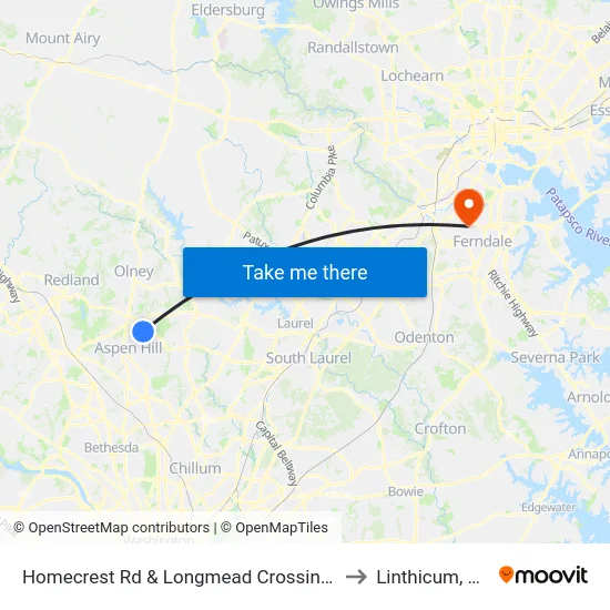 Homecrest Rd & Longmead Crossing Dr to Linthicum, MD map