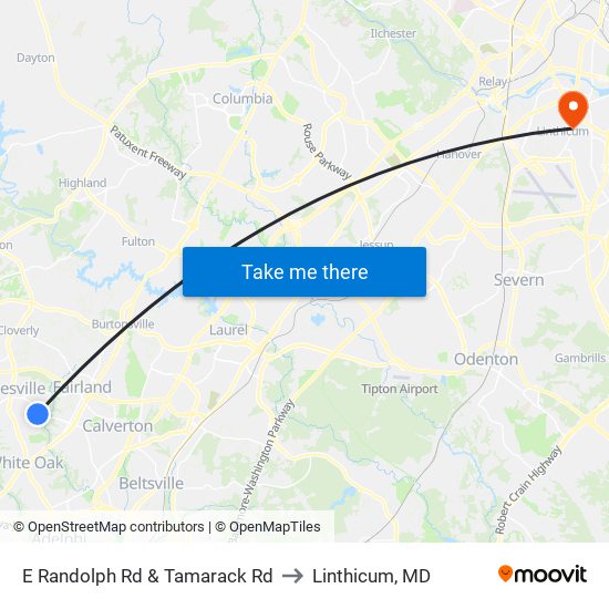 E Randolph Rd & Tamarack Rd to Linthicum, MD map