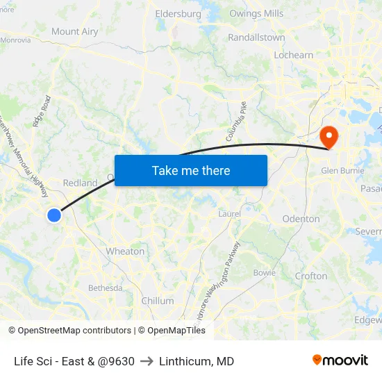 Life Sci - East & @9630 to Linthicum, MD map