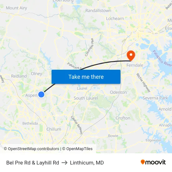 Bel Pre Rd & Layhill Rd to Linthicum, MD map
