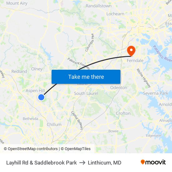 Layhill Rd & Saddlebrook Park to Linthicum, MD map