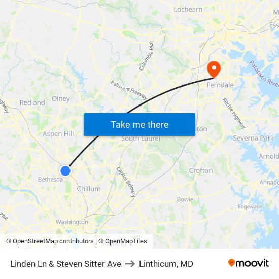 Linden Ln & Steven Sitter Ave to Linthicum, MD map