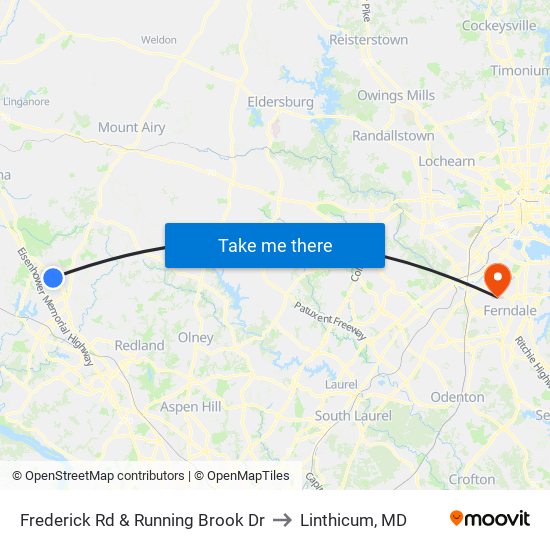 Frederick Rd & Running Brook Dr to Linthicum, MD map