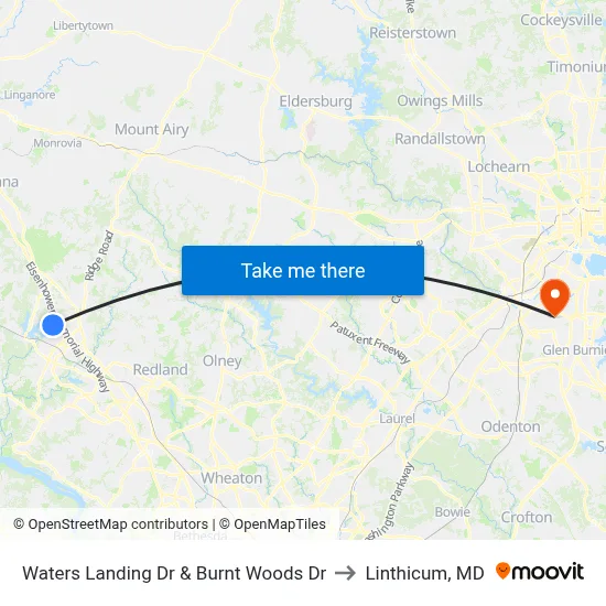 Waters Landing Dr & Burnt Woods Dr to Linthicum, MD map