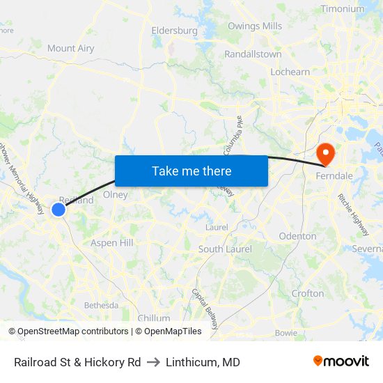 Railroad St & Hickory Rd to Linthicum, MD map