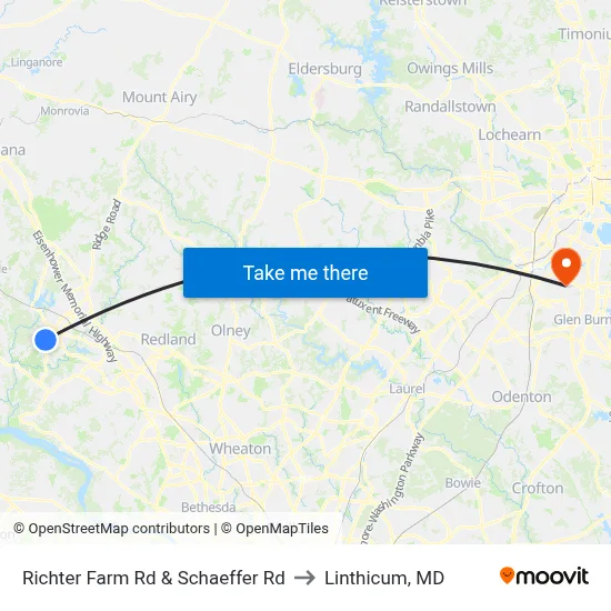 Richter Farm Rd & Schaeffer Rd to Linthicum, MD map