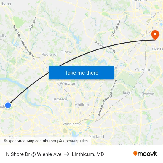 N Shore Dr @ Wiehle Ave to Linthicum, MD map