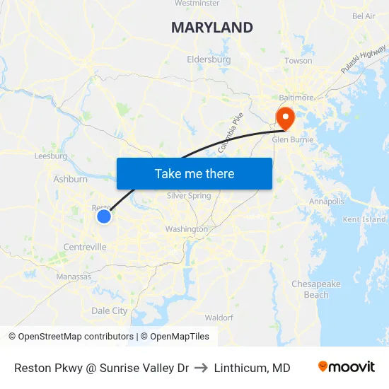 Reston Pkwy @ Sunrise Valley Dr to Linthicum, MD map