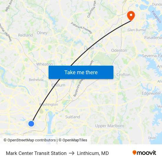 Mark Center Transit Station to Linthicum, MD map