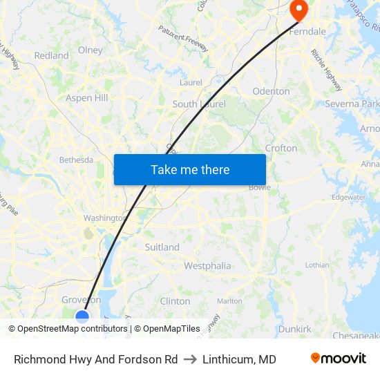 Richmond Hwy And Fordson Rd to Linthicum, MD map