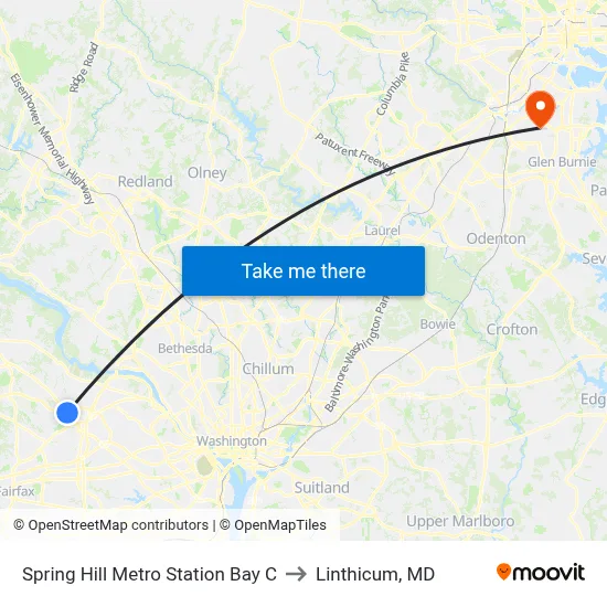 Spring Hill Metro Station Bay C to Linthicum, MD map