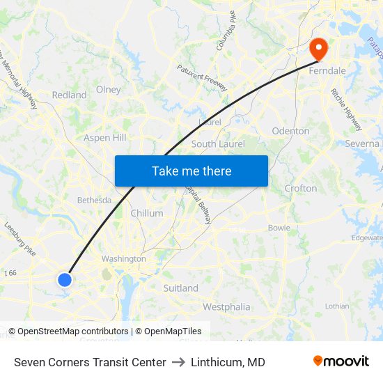 Seven Corners Transit Center to Linthicum, MD map