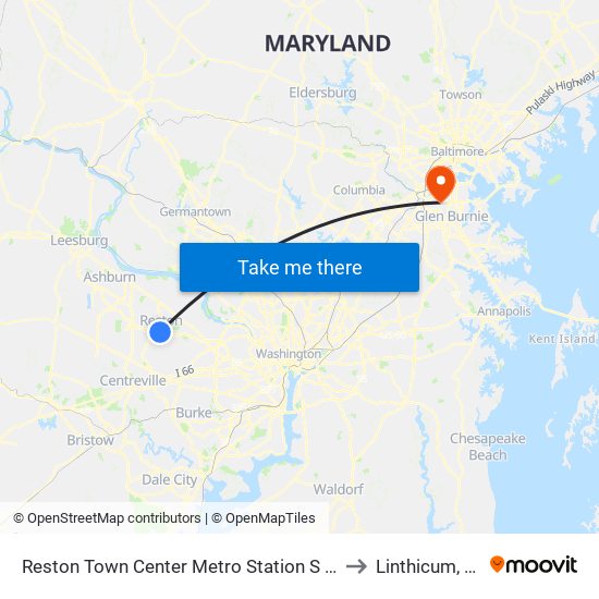 Reston Town Center Metro Station S Bay B to Linthicum, MD map