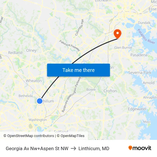Georgia Av Nw+Aspen St NW to Linthicum, MD map