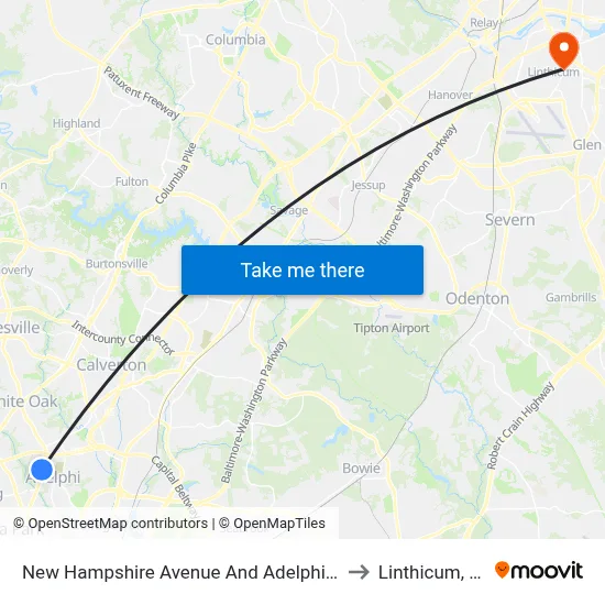 New Hampshire Avenue And Adelphi Road to Linthicum, MD map