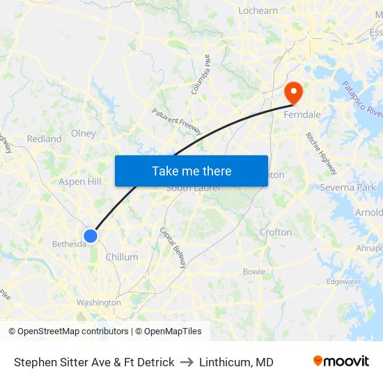Stephen Sitter Ave & Ft Detrick to Linthicum, MD map