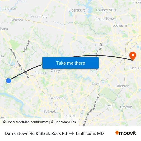 Darnestown Rd & Black Rock Rd to Linthicum, MD map