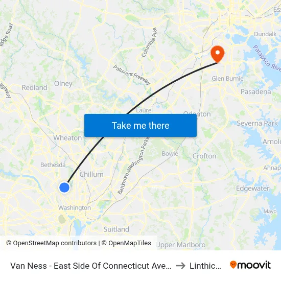 Van Ness - East Side Of Connecticut Ave. North Of Veazy St. NW to Linthicum, MD map