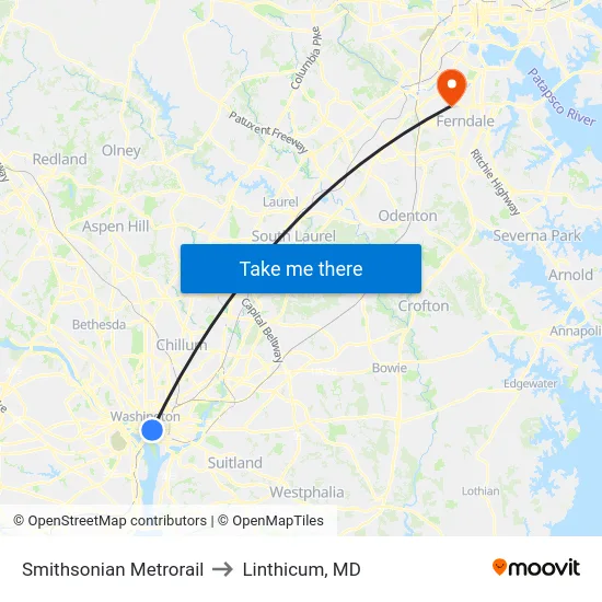 Smithsonian Metrorail to Linthicum, MD map