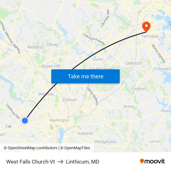 West Falls Church-Vt to Linthicum, MD map