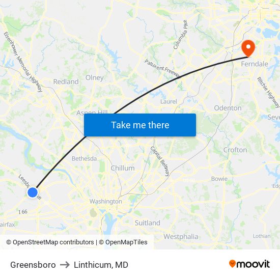 Greensboro to Linthicum, MD map