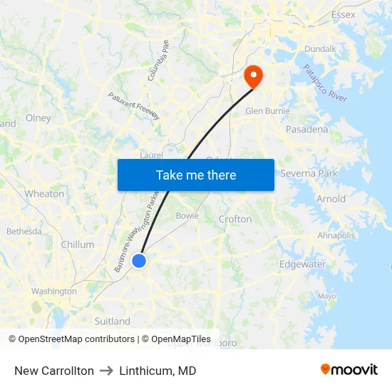 New Carrollton to Linthicum, MD map