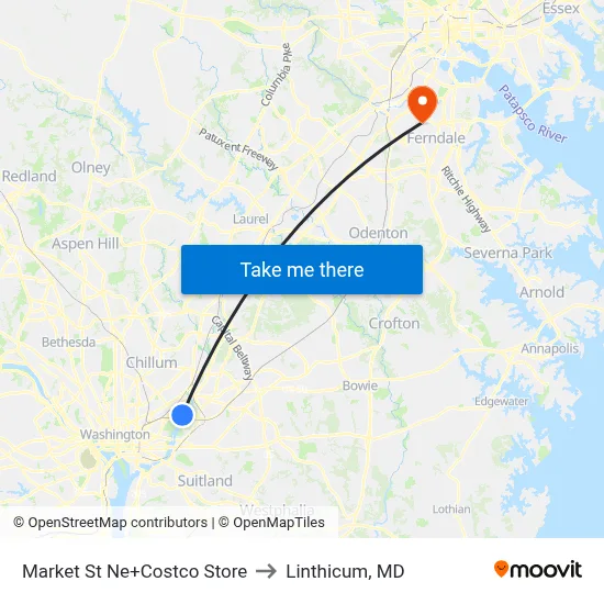 Market St Ne+Costco Store to Linthicum, MD map