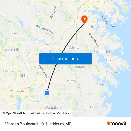 Morgan Boulevard to Linthicum, MD map