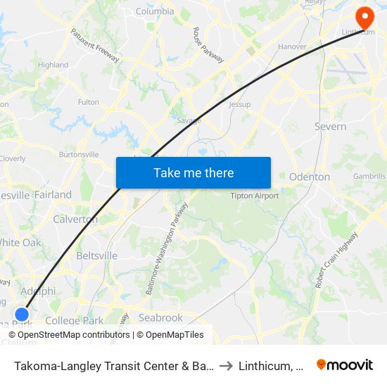 Takoma-Langley Transit Center & Bay E to Linthicum, MD map